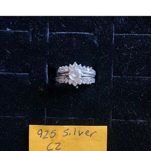 Sterling Silver/CZ Wedding Ring Set Size 8 Marked/Tested+